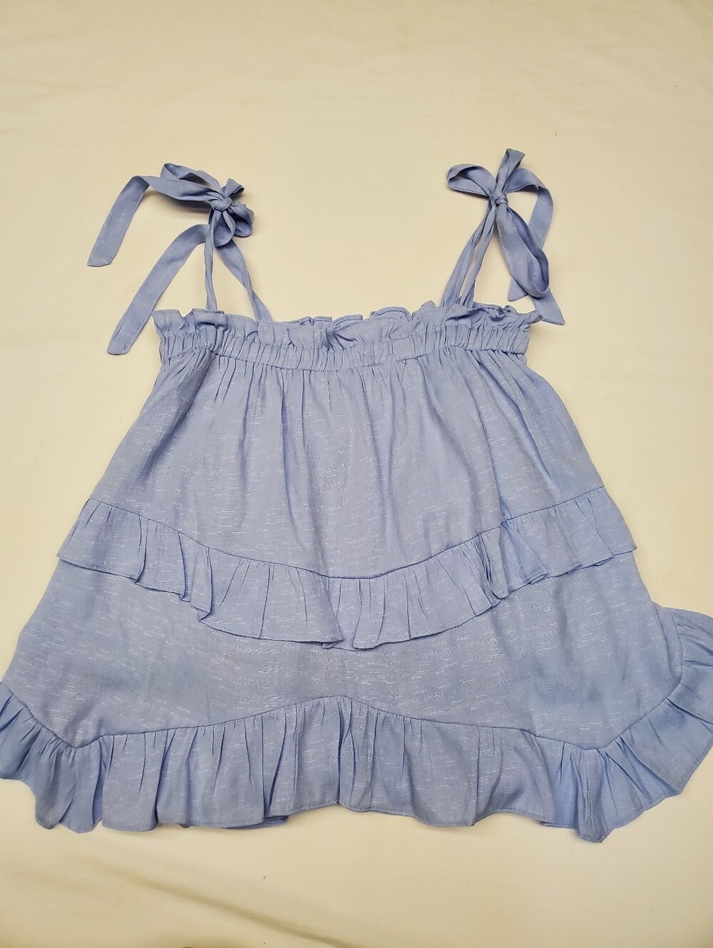 Talulah Tie Shoulder Tiered Ruffle Top Size S Blue Lined Boho Summer Cami Crop